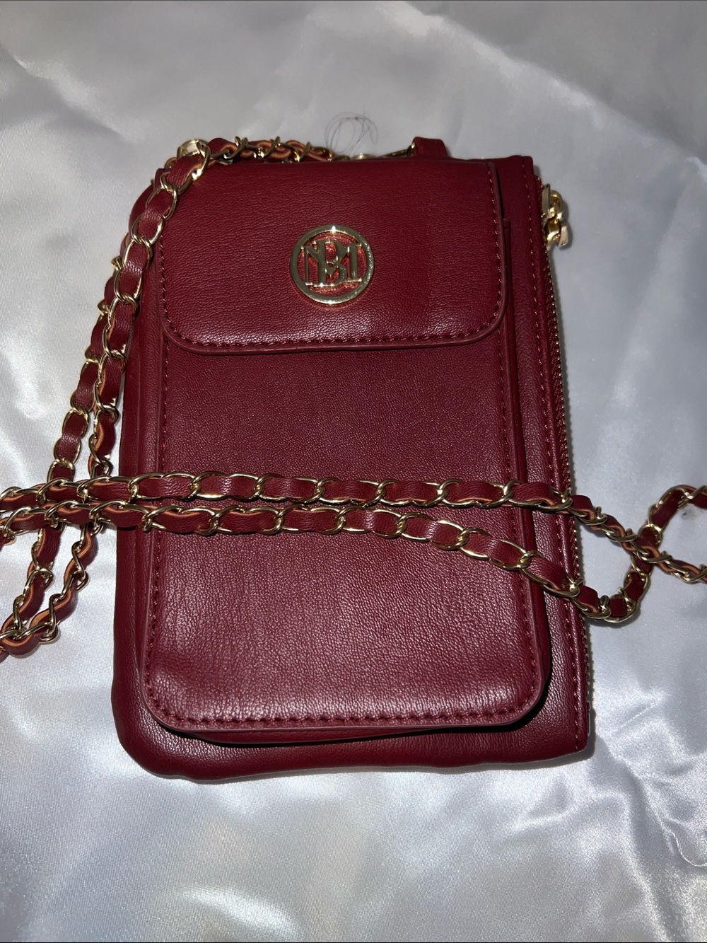 Bagley Mishka Small Crossbody Bag in Burgundy with Gold Chain
